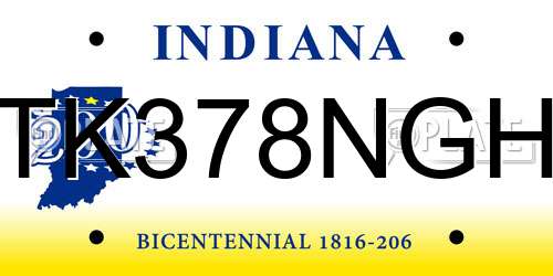 TK378NGH Indiana License Plate