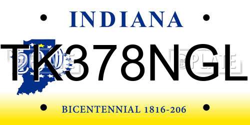 TK378NGL Indiana License Plate