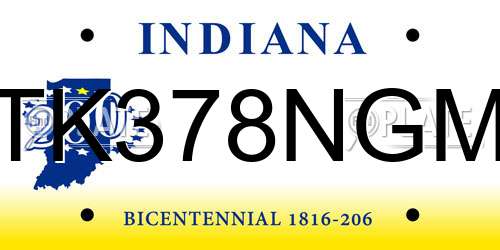 TK378NGM Indiana License Plate