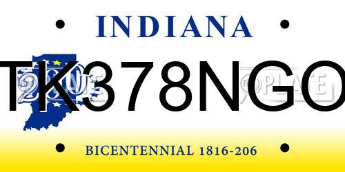 TK378NGO Indiana License Plate