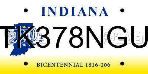TK378NGU Indiana License Plate