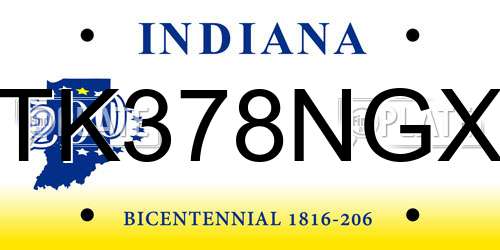TK378NGX Indiana License Plate