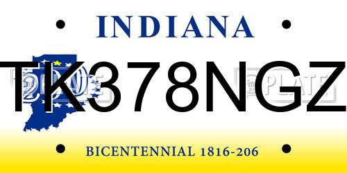 TK378NGZ Indiana License Plate