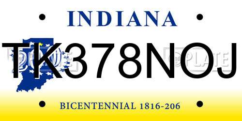 TK378NOJ Indiana License Plate