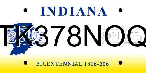 TK378NOQ Indiana License Plate