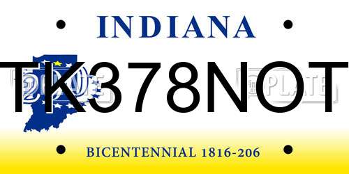 TK378NOT Indiana License Plate
