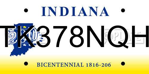 TK378NQH Indiana License Plate