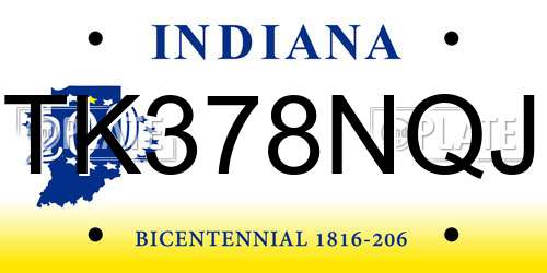 TK378NQJ Indiana License Plate