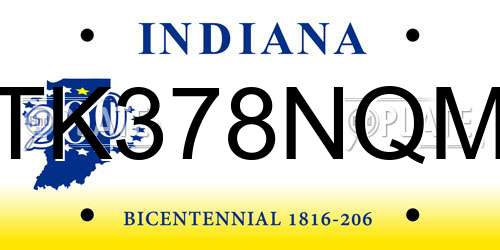 TK378NQM Indiana License Plate