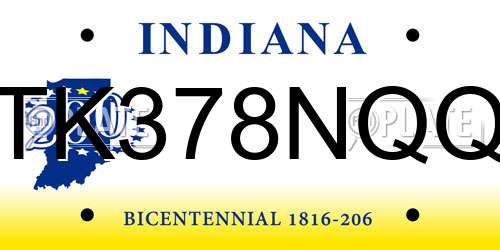 TK378NQQ Indiana License Plate