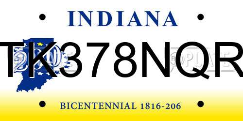 TK378NQR Indiana License Plate