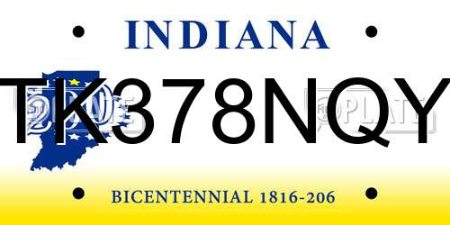 TK378NQY Indiana License Plate