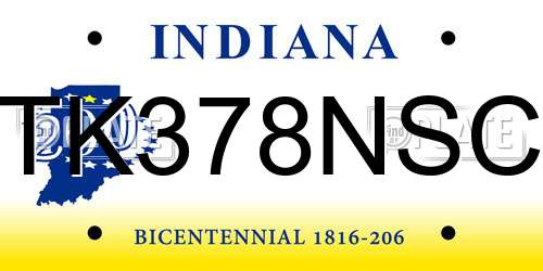 TK378NSC Indiana License Plate
