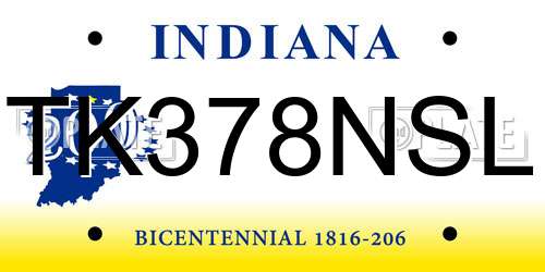 TK378NSL Indiana License Plate