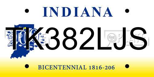 TK382LJS Indiana License Plate