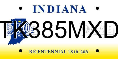 TK385MXD Indiana License Plate
