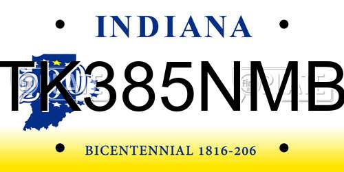 TK385NMB Indiana License Plate