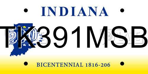 TK391MSB Indiana License Plate