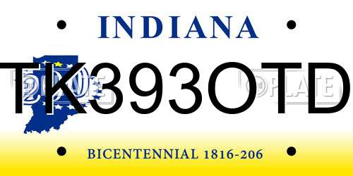 TK393OTD Indiana License Plate