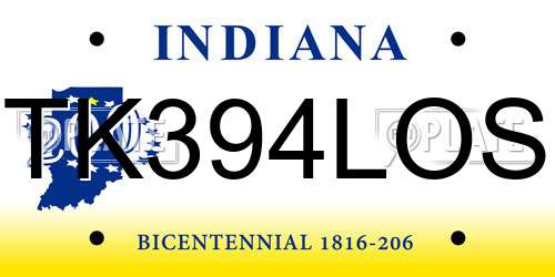 TK394LOS Indiana License Plate