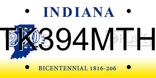 TK394MTH Indiana License Plate