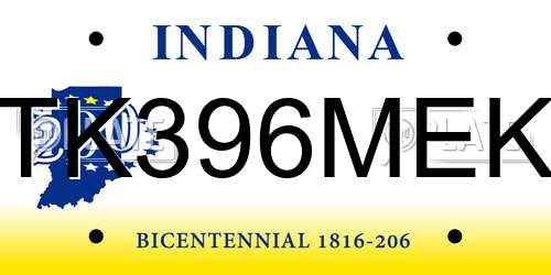 TK396MEK Indiana License Plate
