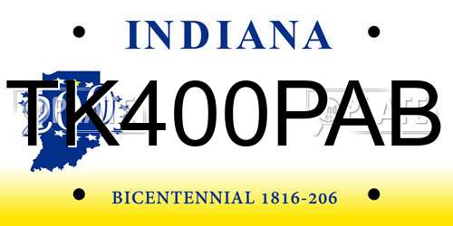 TK400PAB Indiana License Plate