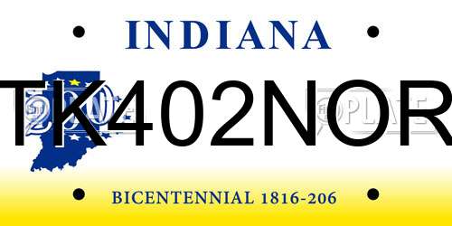 TK402NOR Indiana License Plate