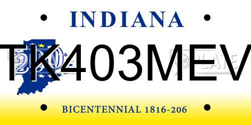 TK403MEV Indiana License Plate