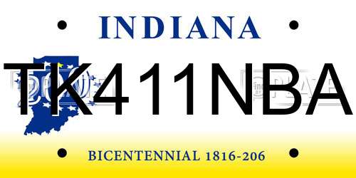 TK411NBA Indiana License Plate