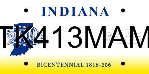 TK413MAM Indiana License Plate
