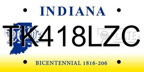 TK418LZC Indiana License Plate