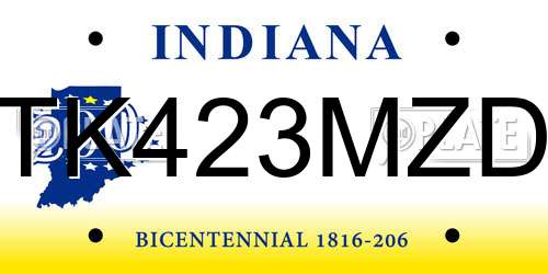 TK423MZD Indiana License Plate