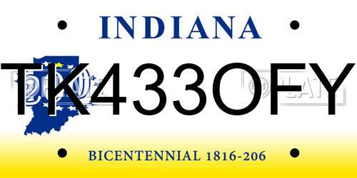 TK433OFY Indiana License Plate
