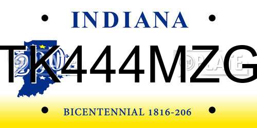 TK444MZG Indiana License Plate