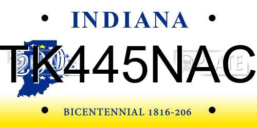 TK445NAC Indiana License Plate