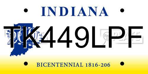 TK449LPF Indiana License Plate
