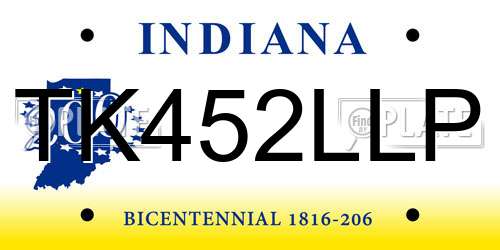 TK452LLP Indiana License Plate