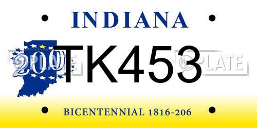 TK453 Indiana License Plate