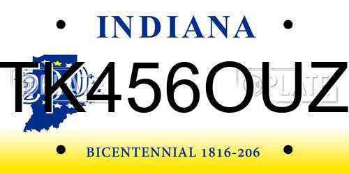 TK456OUZ Indiana License Plate