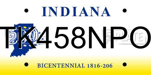 TK458NPO Indiana License Plate