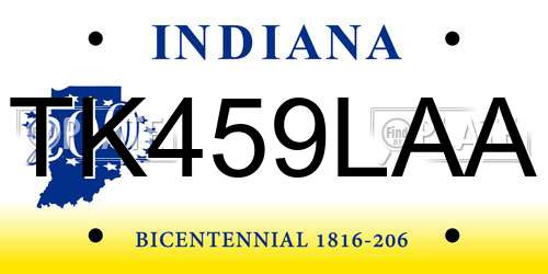 TK459LAA Indiana License Plate