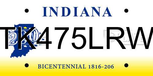 TK475LRW Indiana License Plate