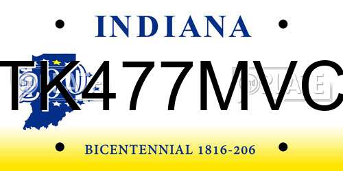 TK477MVC Indiana License Plate