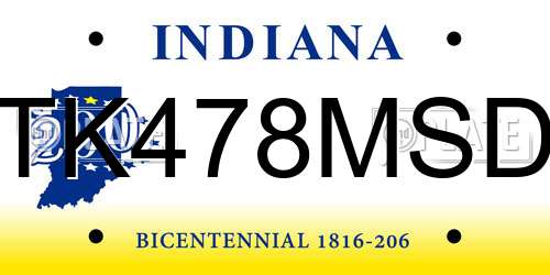 TK478MSD Indiana License Plate