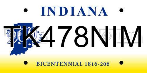 TK478NIM Indiana License Plate