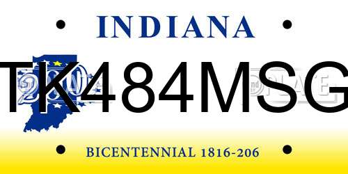 TK484MSG Indiana License Plate