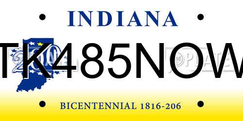 TK485NOW Indiana License Plate