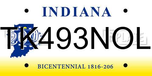 TK493NOL Indiana License Plate