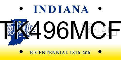 TK496MCF Indiana License Plate
